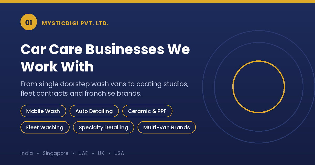 Car wash and detailing business types served by MysticDigi SEO