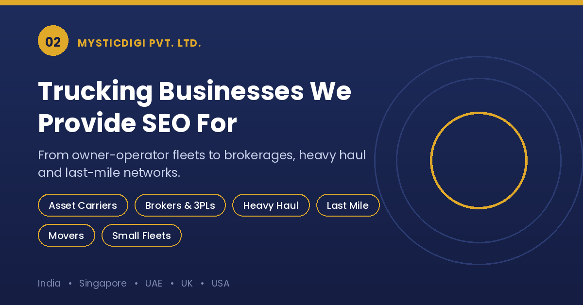 Types of trucking businesses served by MysticDigi trucking SEO services